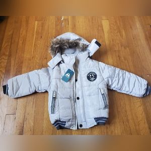Baby toddler's unisex boy girl gray 100% polyester puff faux fur hoodie jacket